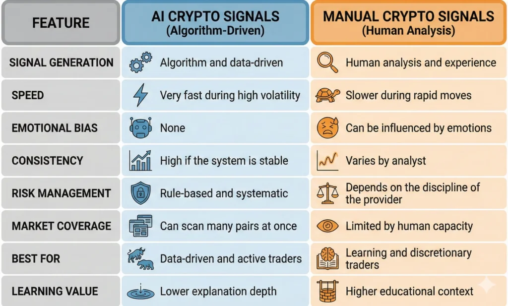AI Crypto Signals vs Manual Crypto Signals (2026 Comparison)